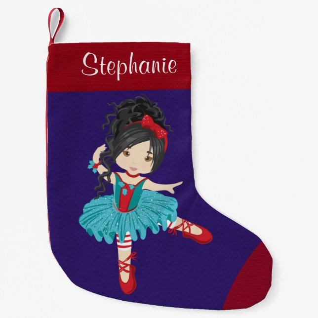 Asian Christmas Ballerina Small Christmas Stocking (Front)