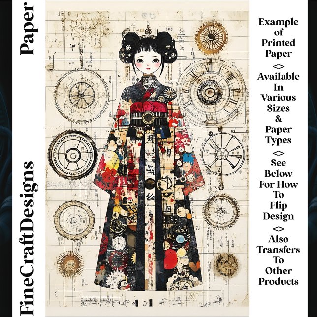 Asian Clockpunk Doll in Kimono CK6 Scrapbook Paper (Creator Uploaded)