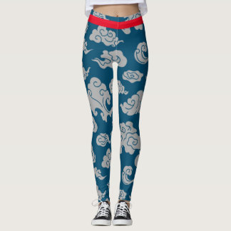 ASIAN CLOUD PATTERN BLUE LEGGINGS
