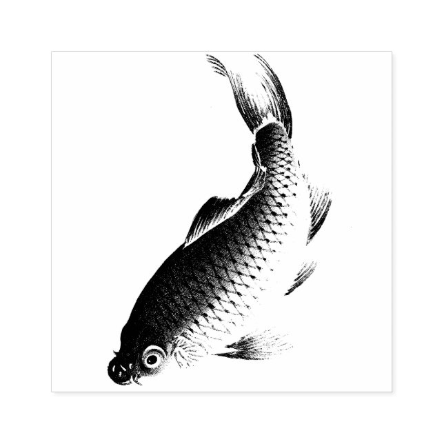 Asian Coi Fish Wildlife Animal Wood Stamp (Imprint)