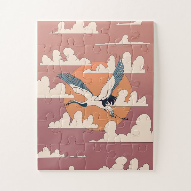 Asian Crane In Flight Jigsaw Puzzle (Vertical)