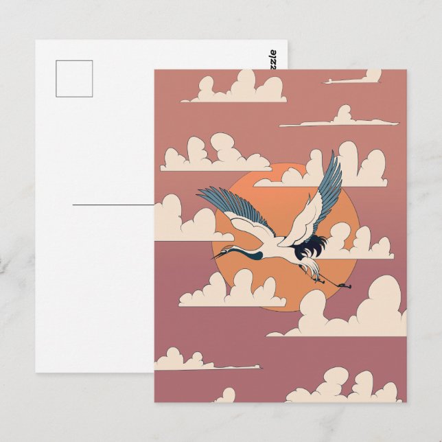 Asian Crane In Flight Postcard (Front/Back)