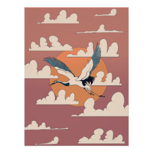 Asian Crane In Flight Poster