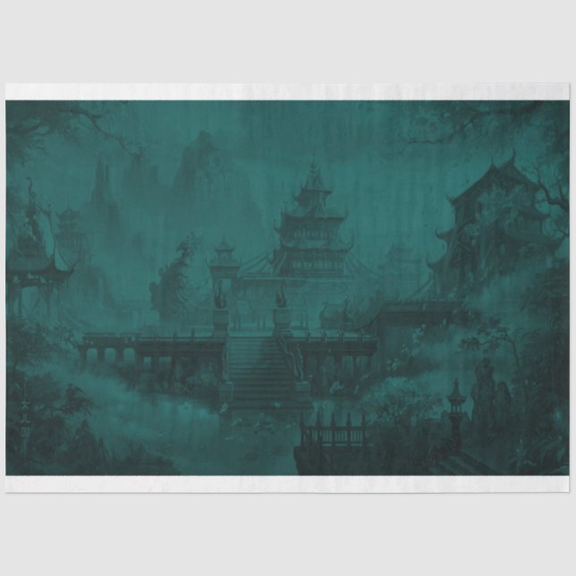 Asian Design Mural Decoupage Paper Blue (Front)