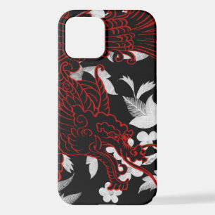 Asian Dragon - Black on Black Floral iPhone Case