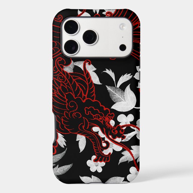 Asian Dragon - Black on Black Floral iPhone Case (Back)