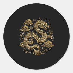 Asian Dragon Clouds Vintage Chinese Japanese Men W Classic Round Sticker