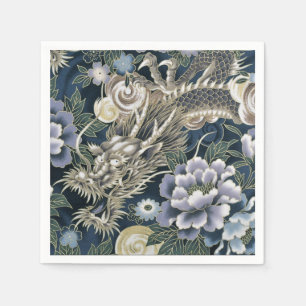 Asian Dragon Floral Pattern Napkins