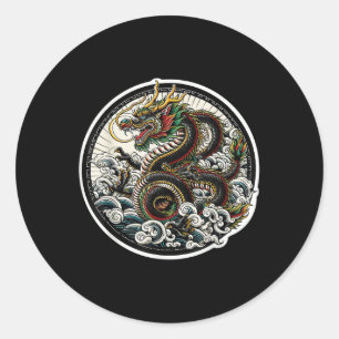 Asian Dragon Green Lucky Tattoo Design Colourful V Classic Round Sticker