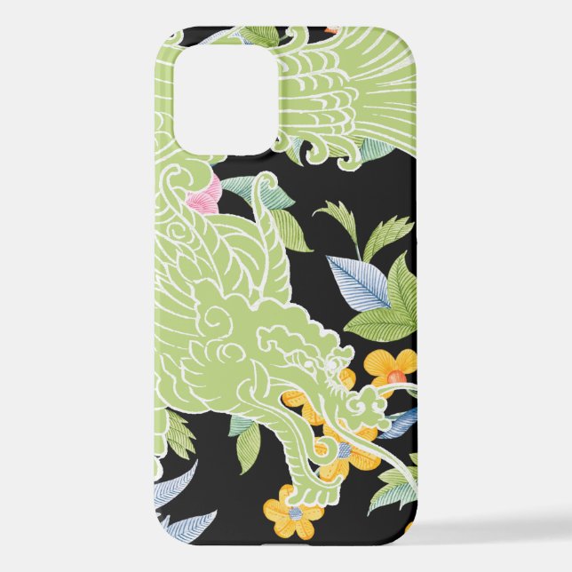 Asian Dragon - Lime green floral pastel iPhone Case (Back)