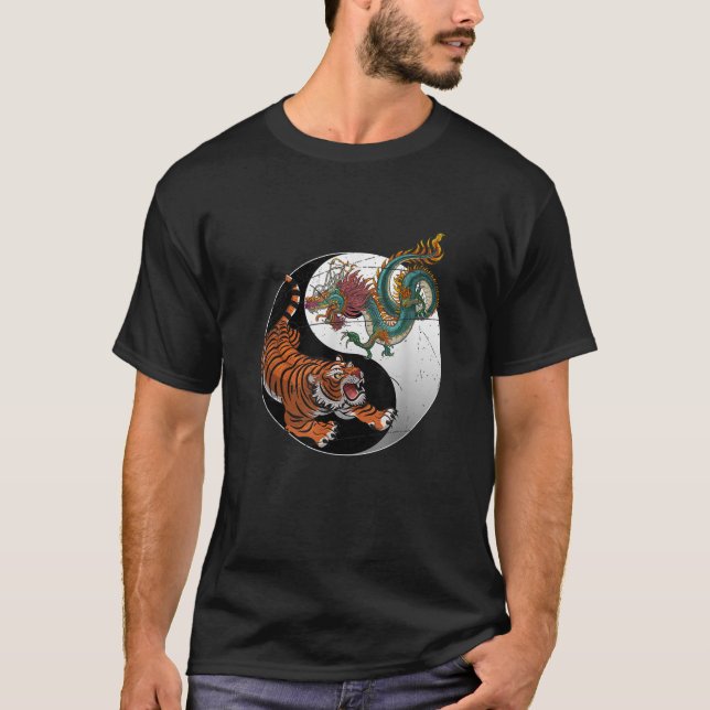 Asian Dragon Tiger Yin Yang Tiger  T-Shirt (Front)
