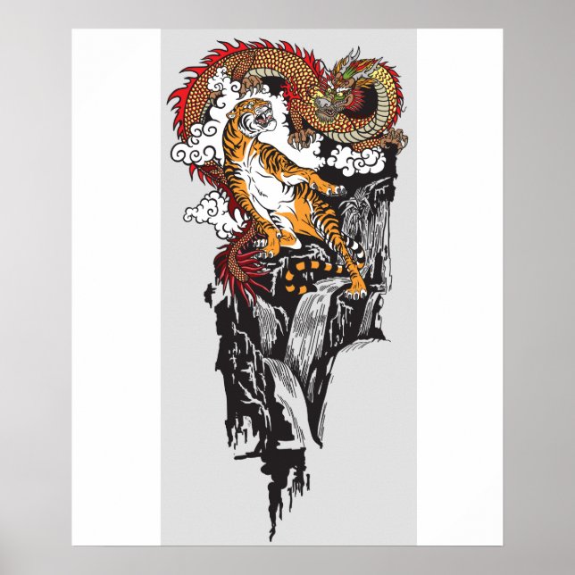 Asian dragon versus tiger. Graphic ART Poster (Front)