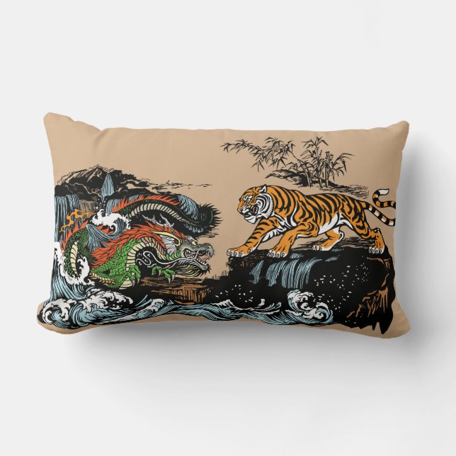 Asian Dragon versus Tiger Lumbar Cushion (Front)