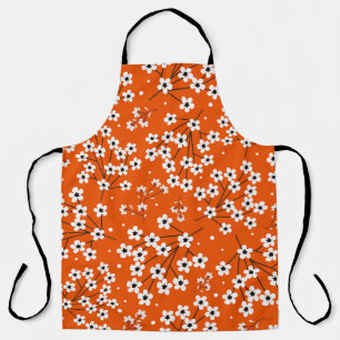 Asian Elegance: Red Floral Seamless Print Apron