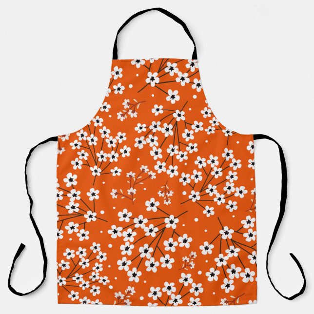 Asian Elegance: Red Floral Seamless Print Apron (Front)