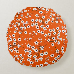 Asian Elegance: Red Floral Seamless Print Round Cushion