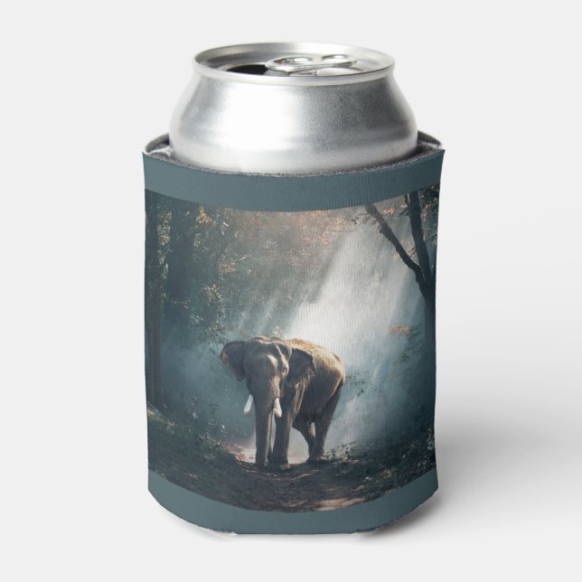 Asian Elephant in a Sunlit Forest Clearing Can Cooler (Can Front)