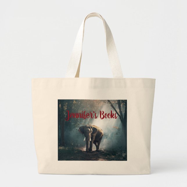 Asian Elephant in a Sunlit Forest Clearing Large Tote Bag (Front)
