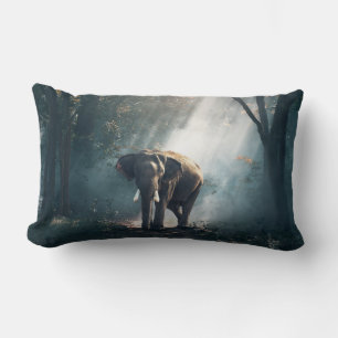 Asian Elephant in a Sunlit Forest Clearing Lumbar Cushion