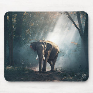 Asian Elephant in a Sunlit Forest Clearing Mouse Mat