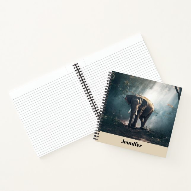 Asian Elephant in a Sunlit Forest Clearing Notebook (Inside)