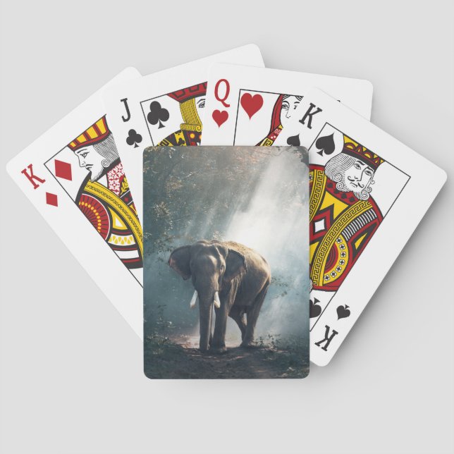 Asian Elephant in a Sunlit Forest Clearing Playing Cards (Back)