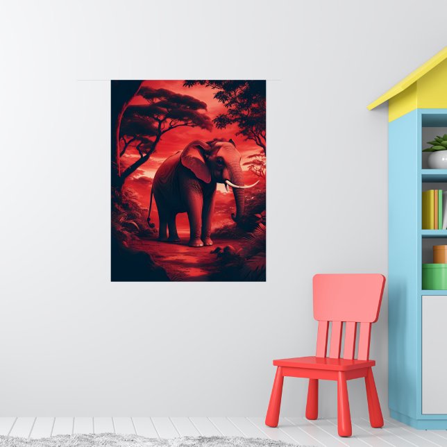 Asian elephant in forest red poster (Nursery 1)