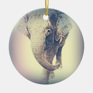 Asian Elephant in vintage colours Ceramic Tree Decoration