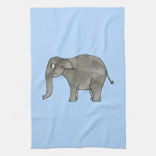 Asian Elephant, on light blue. Tea Towel