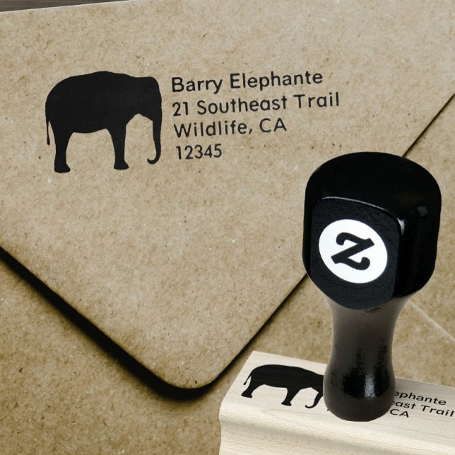 Asian Elephant Silhouette Return Address Rubber Stamp (Creator Uploaded)