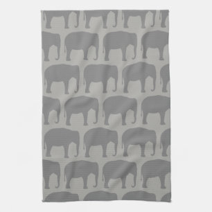 Asian Elephant Silhouettes Pattern Tea Towel