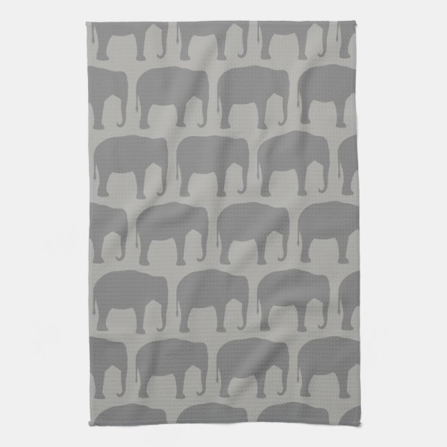 Asian Elephant Silhouettes Pattern Tea Towel (Vertical)