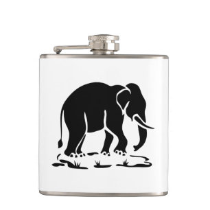 Asian Elephants Ahead Thai Elephant Trekking Sign Hip Flask