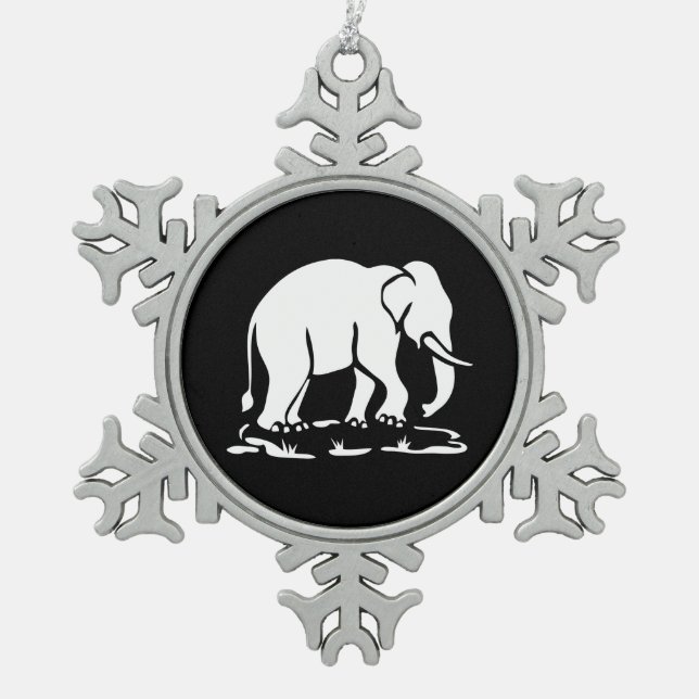 Asian Elephants Ahead Thai Elephant Trekking Sign Snowflake Pewter Christmas Ornament (Front)