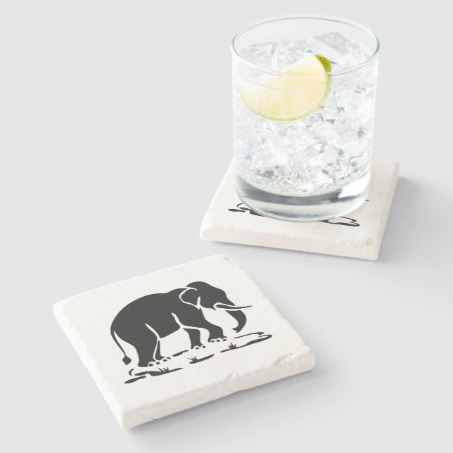 Asian Elephants Ahead Thai Elephant Trekking Sign Stone Coaster (Side)
