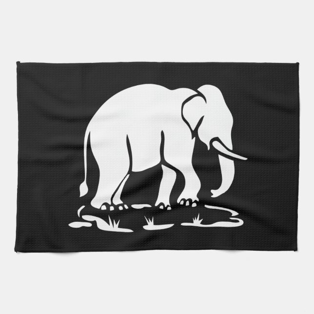 Asian Elephants Ahead Thai Elephant Trekking Sign Tea Towel (Horizontal)