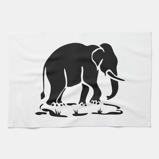 Asian Elephants Ahead Thai Elephant Trekking Sign Tea Towel (Horizontal)