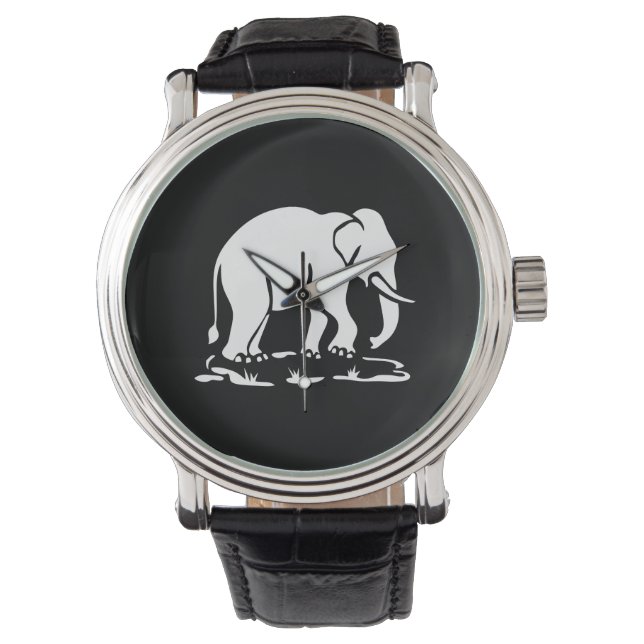 Asian Elephants Ahead Thai Elephant Trekking Sign Watch (Front)