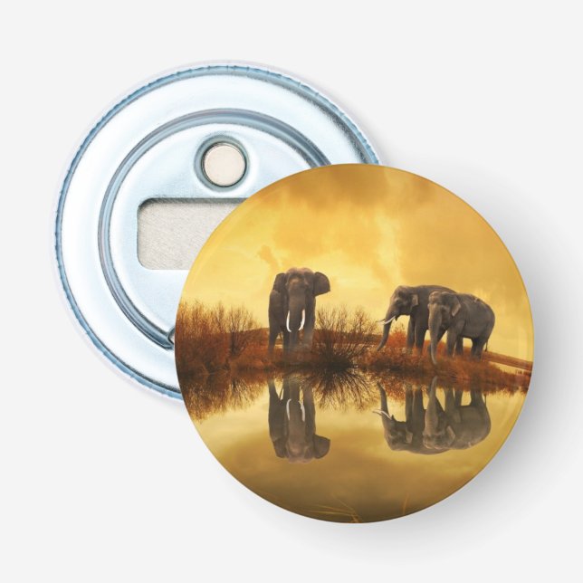 Asian Elephants in Thailand under a glowing sunset Bottle Opener (Front)