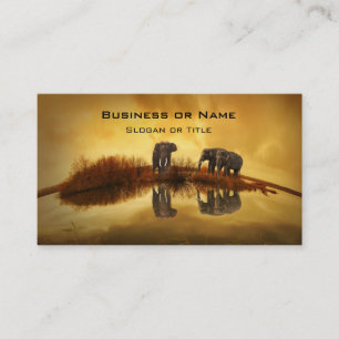 Asian Elephants in Thailand under a glowing sunset Business Card