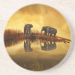 Asian Elephants in Thailand under a glowing sunset Coaster<br><div class="desc">Beautiful photo of a group of asian elephants taken in Thailand under the setting sun. The lighting in this photo creates a vintage retro mood.</div>