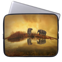 Asian Elephants in Thailand under a glowing sunset