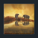 Asian Elephants in Thailand under a glowing sunset Magnet<br><div class="desc">Beautiful photo of a group of asian elephants taken in Thailand under the setting sun. The lighting in this photo creates a vintage retro mood.</div>
