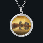 Asian Elephants in Thailand under a glowing sunset Silver Plated Necklace<br><div class="desc">Beautiful photo of a group of asian elephants taken in Thailand under the setting sun. The lighting in this photo creates a vintage retro mood.</div>