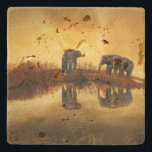 Asian Elephants in Thailand under a glowing sunset Stone Coaster<br><div class="desc">Beautiful photo of a group of asian elephants taken in Thailand under the setting sun. The lighting in this photo creates a vintage retro mood.</div>