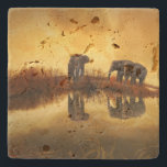Asian Elephants in Thailand under a glowing sunset Stone Coaster<br><div class="desc">Beautiful photo of a group of asian elephants taken in Thailand under the setting sun. The lighting in this photo creates a vintage retro mood.</div>