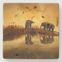 Asian Elephants in Thailand under a glowing sunset