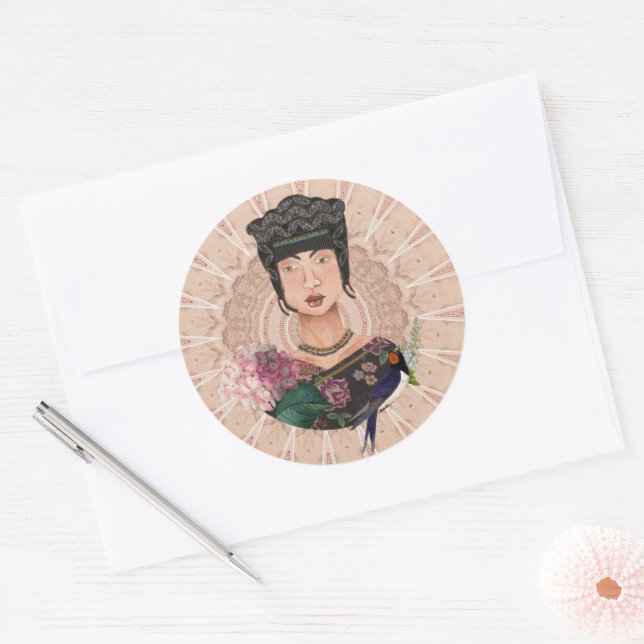 Asian Empress Mondo by Susan M. Epperly Artist Classic Round Sticker (Envelope)