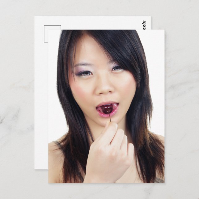 Asian fashion woman with cherry lips postcard (Front/Back)
