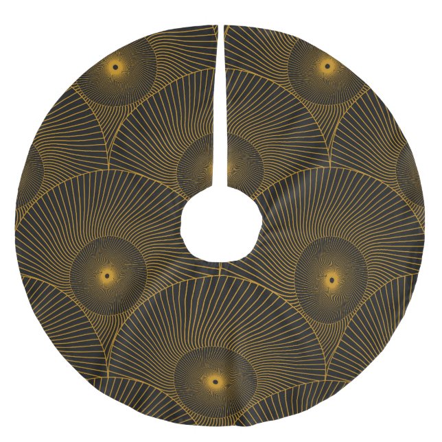 Asian feathers: gold-black seamless. brushed polyester tree skirt (Front)